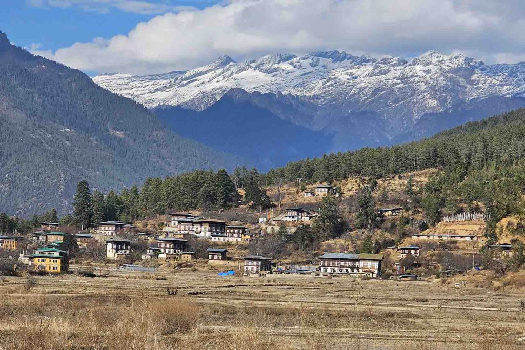 Mountain and village view jomolhari trek